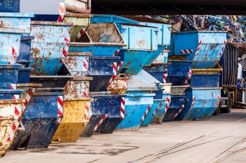 Waste disposal process in London cityscape