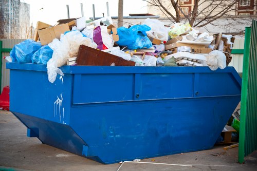 Local urban cleanup with modern clearance vehicles and green spaces